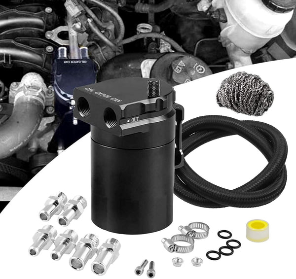 RULLINE Universal 350Ml Oil Catch Can Tank 0046 Aluminum Polish Baffled Reservoir Black Upgraded Braided Hose