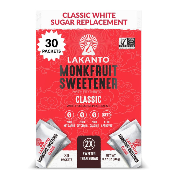 Lakanto Classic Monk Fruit Sweetener with Erythritol Packets - White Sugar Replacement, Zero Net Carbs, Zero Calorie, Sweeten on the Go, Coffee,