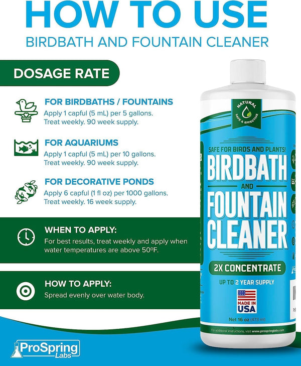 Birdbath & Fountain Cleaner - 16 Oz Fountain Maintenance Outdoor Indoor - Bird Bath Cleaner