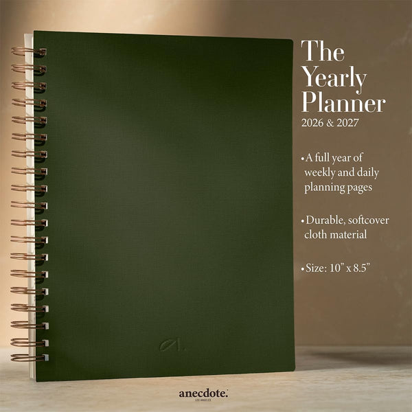 Anecdote 2025 Planner (8.5" X 10") Daily Planner Weekly Monthly Planner - 52 Weeks W/Library Buckram Cover, Brass Spiral - A4 Size Bleed-Resistant