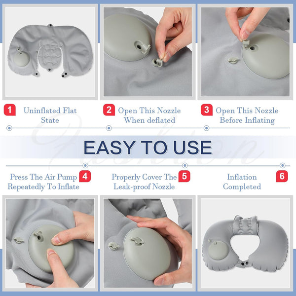 2 Pcs Inflatable Bath Pillows for Tub Bath Head and Neck U Shaped Blow up Full Body Travel Pillow with Adjustable Button Grey and Black Bath Tub