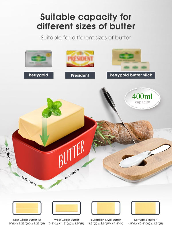 AISBUGUR Large Butter Dish with Lid Ceramics Butter Keeper Container with Knife and High- Quality Silicone Sealing Butter Dishes with Covers Good