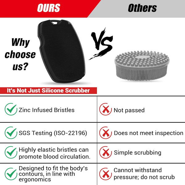Silicone Body Scrubber - Zinc Infused-Highly Elastic Bristles Exfoliating Body Scrubber for Shower Body,Cellulite Reduction,Blood Circulation - Black
