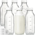 Liter Glass Milk Bottles W 100% Airtight Heavy Duty Screw Lid - 6 Pack 32 Oz Drinking Jars - Food Grade Glass Bottles for Milk, Honey, Jam -