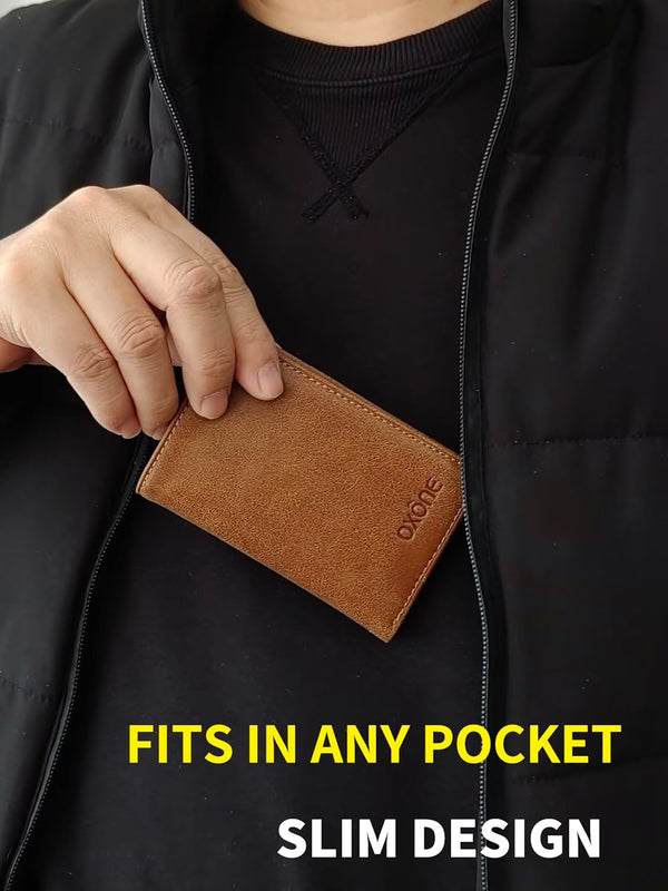Slim RFID Blocking Genuine Leather Bifold Wallet, Front Pocket Minimalist Card Holder for Men & Women (Vintage Tan)