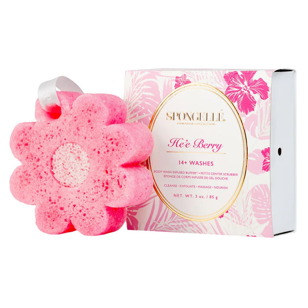 SpongellÃ© He'E Berry Hawaiian Buffer | Body Wash Infused Sponge with Awapuhi & Kukui Nut Oil | Exfoliates & Hydrates | 14+ Uses