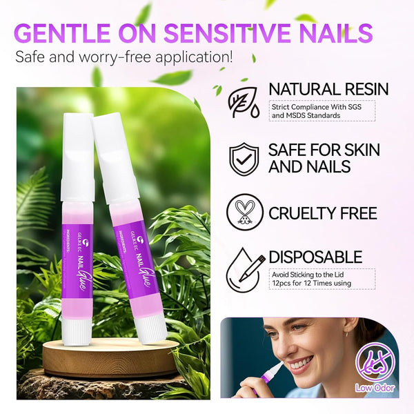 Gelike EC Peachy Jelly Nail Glue Gel - 6 in 1 Extra Strong Clear Acrylic Nails - Long Lasting Extension Adhesive UV Nude Pink Nail Glue for Clear