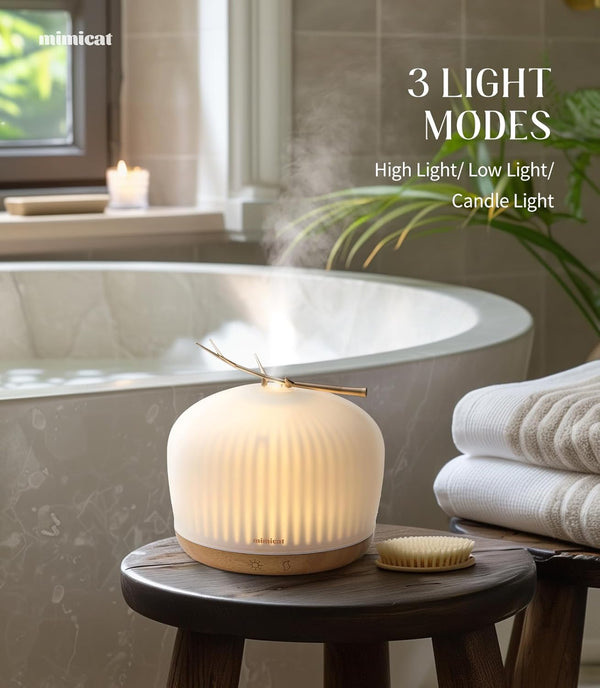 Mimicat Quiet Aromatherapy Diffuser Glass: 230ML Ultrasonic Cool Mist Scent for Home with Night Light - Aesthetic for Women Girls