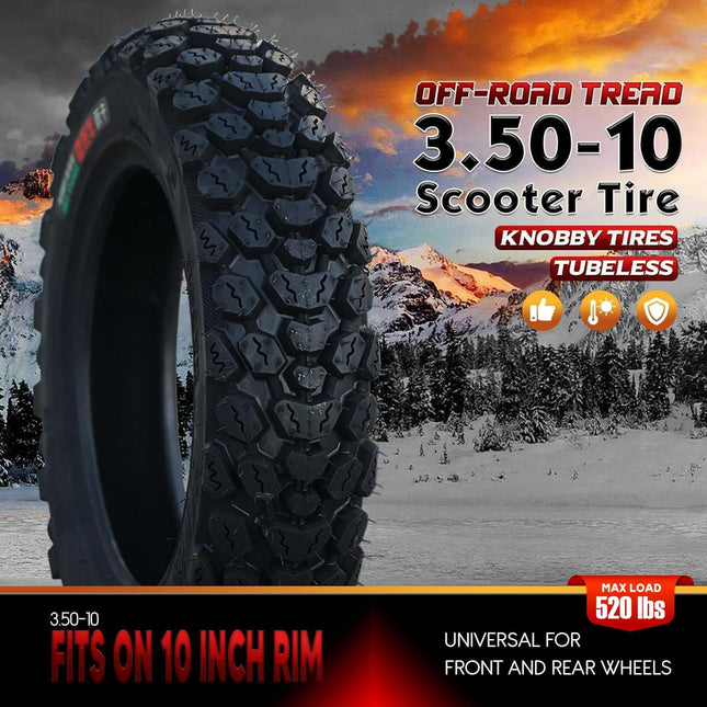 3.50-10 Tire 3.50 10 Inch Tubeless Tire 3.50-10 Offroad Snow Knobby Tire for Front/Rear Replacement Spare Accessory Fits