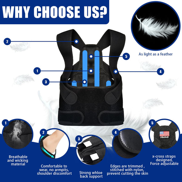 Posture Corrector for Women and Men - Adjustable Back Brace for Pain Relief - Enhances Posture and Provides Lumbar Support - Upper and Lower Back
