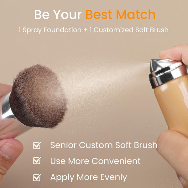 Airbrush Foundation Set with Soft Makeup Brush, [Light Weight], [Long Lasting], [Anti-Aging Ingredient], [Oil Control Formula], Full Coverage