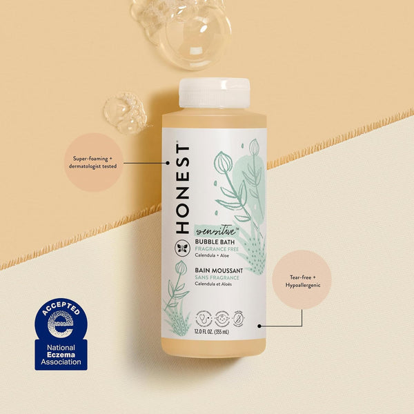 The Honest Company Foaming Bubble Bath | Gentle for Baby | Naturally Derived, Tear-Free, Hypoallergenic | Fragrance Free Sensitive, 12 Fl Oz