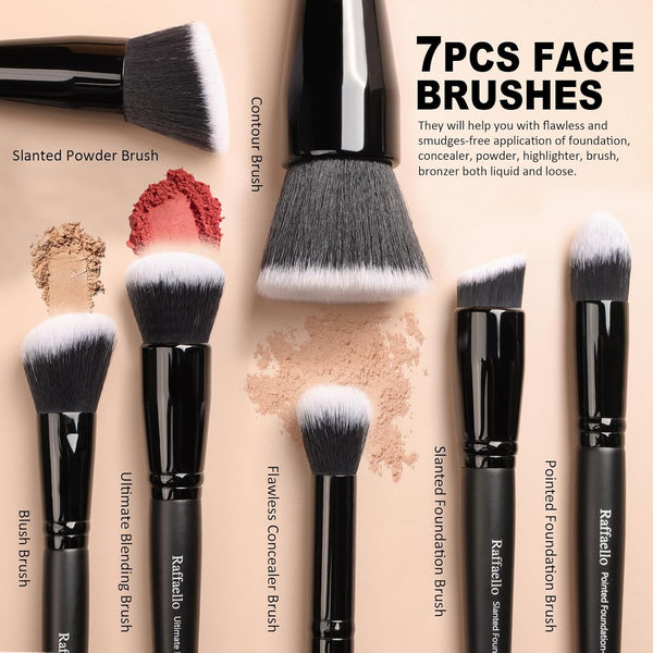 Raffaello Makeup Brushes 15Pcs Makeup Brush Set Premium Synthetic Powder Foundation Contour Blush Concealer Eye Shadow Blending Liner Make up