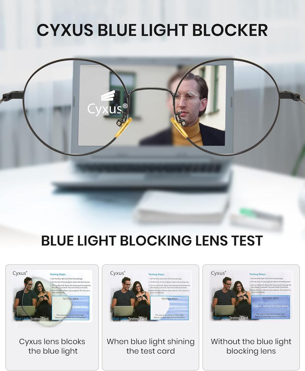 Cyxus round Blue Light Glasses for Men Women Wire Frame UV Blocking Computer Glasses Clear Lens Metal Ultralight Eyewear