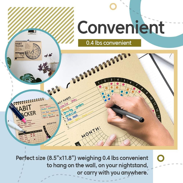 Habit Tracker Journal 2021 Goal Planner - Track Progress and Reach Goals with Spiral Binding, Weekly Monthly Kraft Large Calendar & Notepad - 12+1
