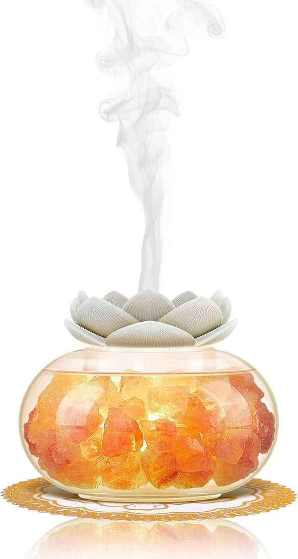 Essential Oil Diffusers Aromatherapy Diffuser: Vyaime Salt Lamp Diffuser for Home Bedroom Office, Pink Crystal Himalayan Cute Lotus Auto Shut-Off