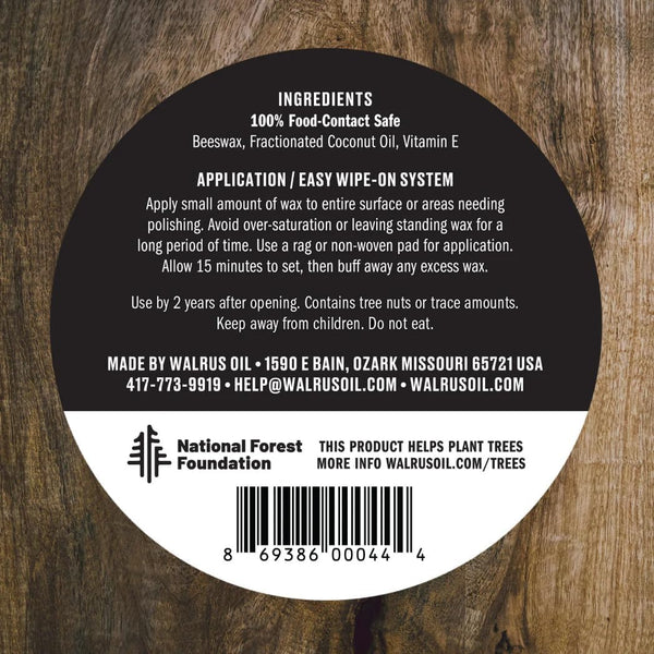 WALRUS OIL - Wood Wax, 3 Oz Can, FDA Food-Safe, Cutting Board Wax and Board Cream