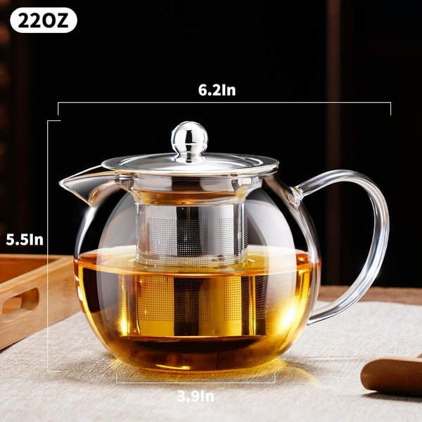 PARACITY Glass Teapot Stovetop 22 Oz/650Ml, Tea Pot with Removable 18/8 Stainless Steel Infuser, Borosilicate Clear Tea Kettle, Teapot Blooming
