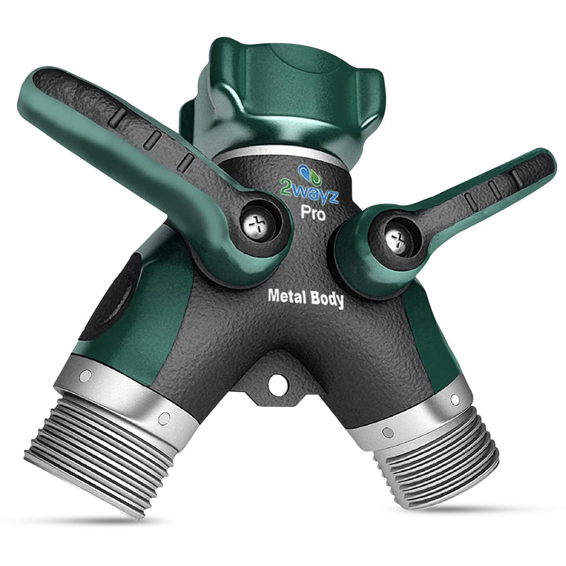 2WAYZ Hose Splitter 2 Way Heavy Duty Outdoor Faucet and Garden Connector - Water Spigot Splitter - Durable All-Metal Y Adapter with Shut-Off Valve