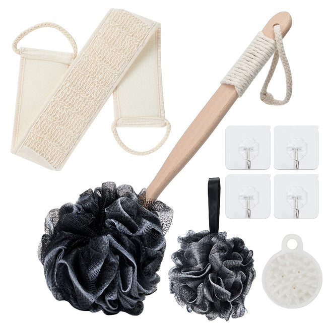 8Pack Bath Brush Set -Shower Loofah Sponge with Long Handled,Natural Loofah Exfoliating Back Scrubber for Shower, Luffa 