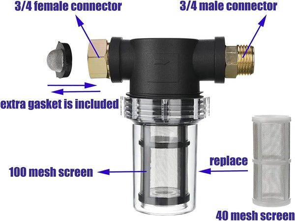 M MINGLE Garden Hose Filter for Pressure Washer Inlet Water, Inline Filter for Sediment, 40 Mesh Screen, Extra 100 Mesh