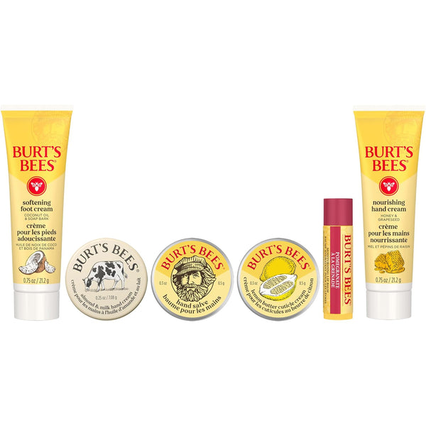 Burt'S Bees Gifts Ideas, Tips and Toes Kit, 6 Travel Size Products - Pomegranate Moisturizing Lip Balm, 2 Hand Creams, Foot Cream, Cuticle Cream,