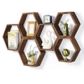 Hexagon Floating Shelves Set of 6 Farmhouse Honeycomb Wall Storage Shelf Wood Display Hexagonal Shelves Wall Mounted Hanging Rustic Shelf Racks