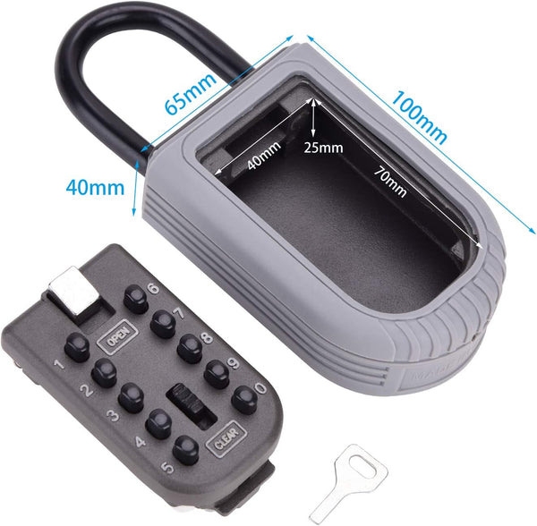 Key Lock Box,Realtor Key Lock Box Safe Lockbox 10-Digit Push Button Combination Safe Vault - Portable Outdoor Stor a Key - Door Handle or Fence Mount.