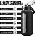Kytffu 64Oz Glass Water Bottles with Straw, Half Gallon Motivational Glass Bottle with Silicone Sleeve and Time Marker, 2L Leakproof Large Glass