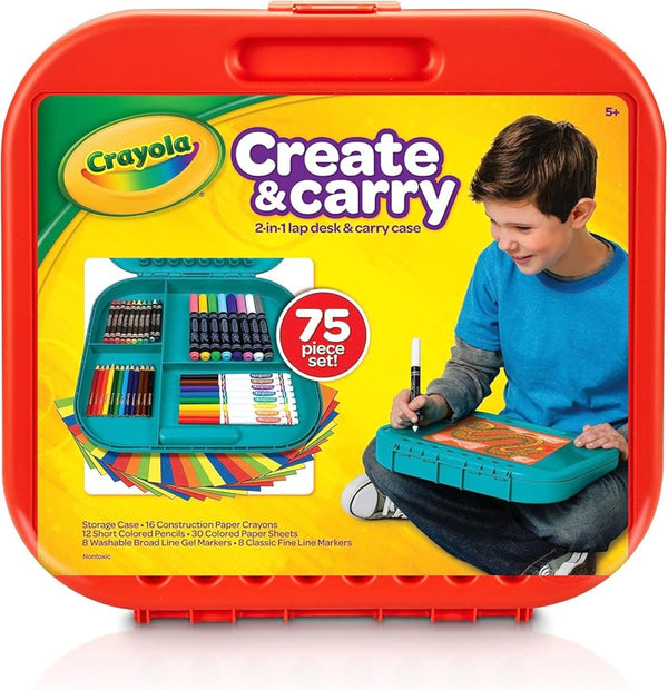 Crayola Create 'N Carry Art Set (75Pcs), 2-In-1 Lap Desk & Carrying Case, Art Kit for Kids Crafts, Drawing & Coloring Supplies, Easter Gifts for Kids