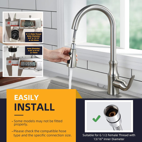 Angle Simple Kitchen Faucet Head Replacement, Sink Faucet Sprayer Attachment, Stream Spray and Pause Mode, Brushed Nickel