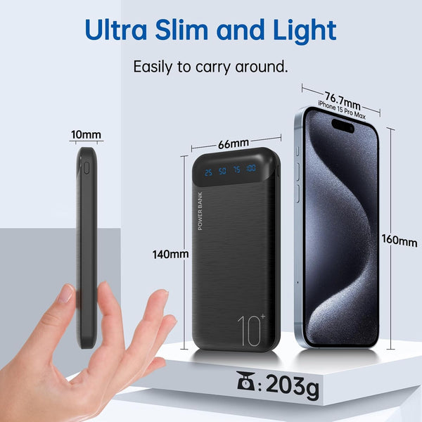 Power Bank 2 Pack 10000Mah Portable Charger with 2 USB 2.4A Outputs & USB C In/Out Slim Battery Pack for Huawei Iphone 16 15 14 13 12 Ipad Samsung
