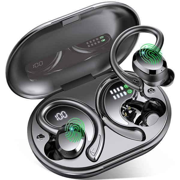 Wireless Earbuds Sport, 2025 Bluetooth 5.4 Headphones Bass Hi-Fi Stereo over Ear Buds, 56Hrs Noise Cancelling Headset with Earhook, IP7 Waterproof