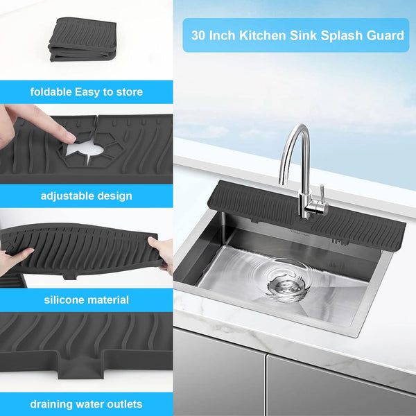 Derlights 30 Inch Sink Splash Guard Mat,Silicone Faucet Handle Drip Catcher Tray, Longer Silicone Sink Mat for Kitchenbathroom, Drip Protector