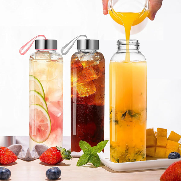 Goldarea Glass Water Bottles - 2 Packs 18Oz Glass Bottles with Lids - Ideal for Juice, Juice Cleanses, and Reusable Juicing Bottles, Wide Mouth