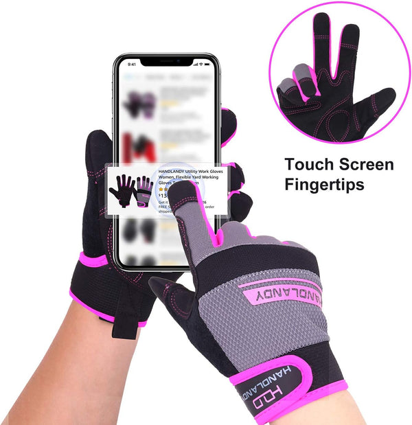 HLDD HANDLANDY Work Gloves Women, Safety Work Gloves Touchscreen Working Glove for Mechanic, Gardening, Construction, DIY, Breathable & Flexible