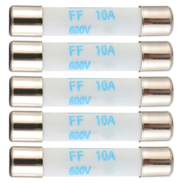 BOJACK Digital Multimeter Fuse 10A 600V DC Fast Acting Nickel-Plated Brass Ceramic Fuse 6.3X32 Mm FF10A (Pack of 5)
