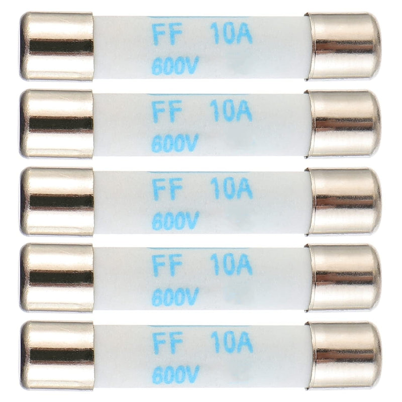 BOJACK Digital Multimeter Fuse 10A 600V DC Fast Acting Nickel-Plated Brass Ceramic Fuse 6.3X32 Mm FF10A (Pack of 5)