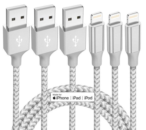Iphone Charger 3 Pack 10 Ft Apple Mfi Certified Lightning Nylon Braided Cable Fast Charging Cord Compatible with Iphone 13 12 11 Pro Max XR XS X 8