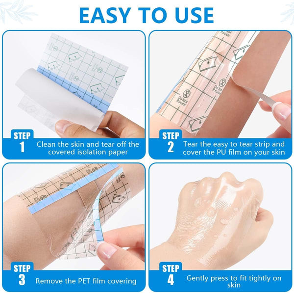 OBTANIM 50 Sheet Transparent Waterproof Stretch Adhesive Bandage Clear Film Dressing Bandages Tape Cover for Tattoo Shower Swimming Protector (4 X
