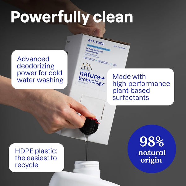 ATTITUDE Liquid Laundry Detergent, EWG Verified Laundry Soap, HE Compatible, Vegan and Plant Based Products, Cruelty-Free, Unscented, 40 Loads,