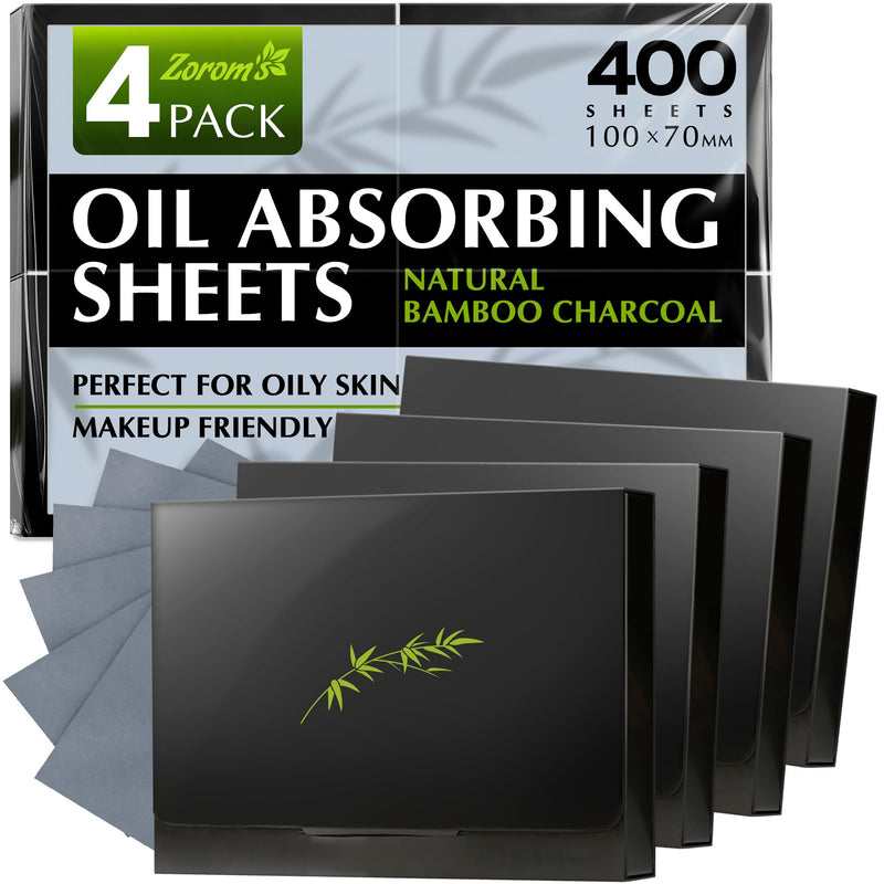 Natural Oil Blotting Sheets for Face with Bamboo Charcoal - 4Pk/400 Makeup Friendly Oil Absorbing Sheets for Face - Blotting Papers for Oily Skin