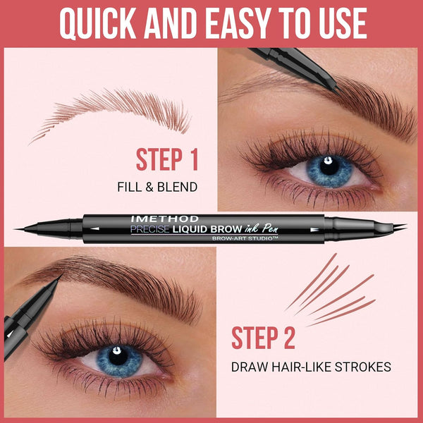 Imethod Curved Eyebrow Pen - Eyebrow Pencil, Brow Pencil 2-In-1 Dual-Ended Microblading Eyebrow Pen with Micro-Fork-Tip and Precise Brush-Tip