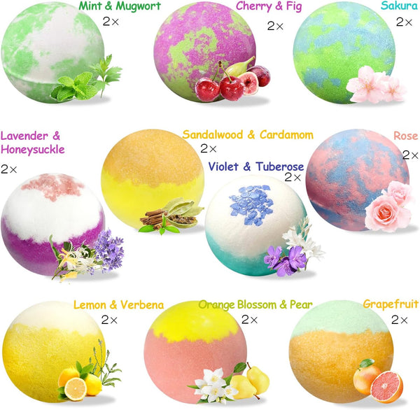 Bath Bombs for Women, 20 Pcs Handmade Bubble Bathbombs Gift Set, Shea & Coco Butter Dry Skin Moisturize, SPA Relaxing Gifts for Women & Men, Her,