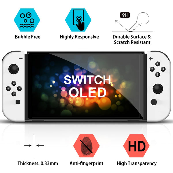 [4 Pack] Daydayup Tempered Glass Screen Protector Compatible with Nintendo Switch OLED Model 2021 - with [Alignment Frame] Transparent HD Clear