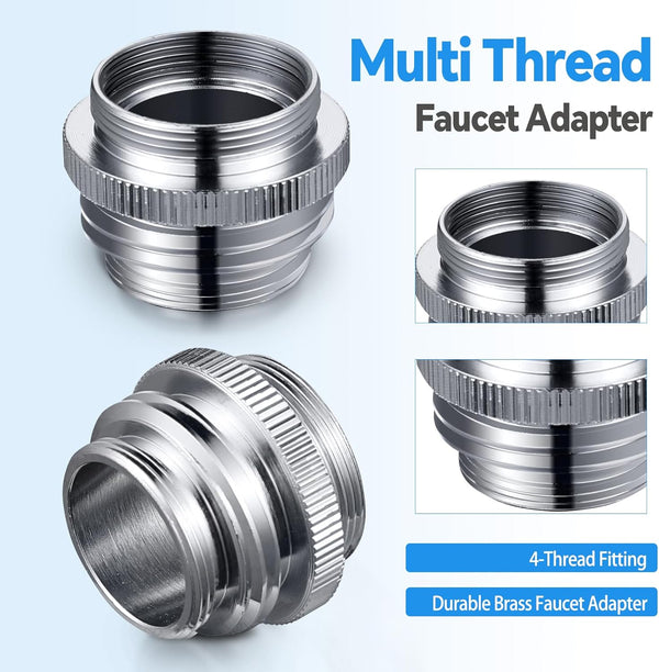 Brass Faucet Adapter, Kitchen Sink Faucet Adapter to Garden Hose, Multi-Thread Garden Hose Adapter for Female to Male, Chrome Finished