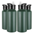 32 Oz Insulated Water Bottle Bulk 4 Pack, Stainless Steel Sports Water Bottles with Straw Lid & Wide Mouth Lids, Double Walled Vacuum, Leak Proof,