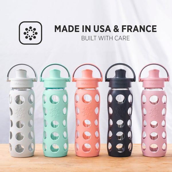 Lifefactory 22-Ounce Glass Water Bottle with Active Flip Cap and Protective Silicone Sleeve, Mint