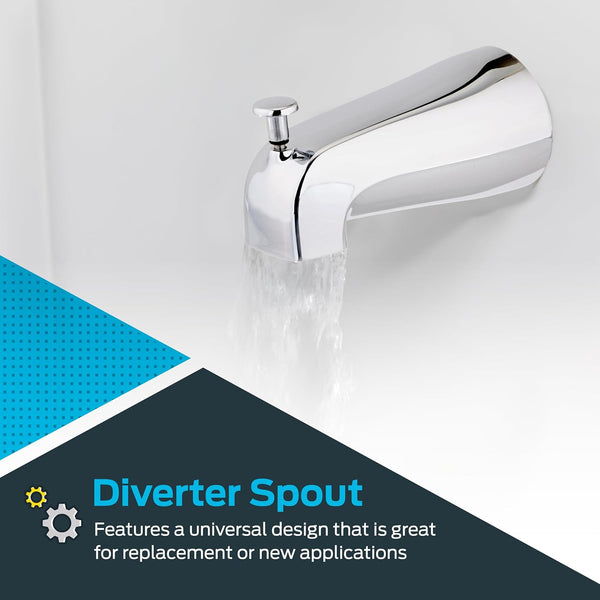 EZ-FLO 5 Inch Zinc Bath Tub Diverter Spout, 1/2 Inch IPS Pipe, Chrome, 15083