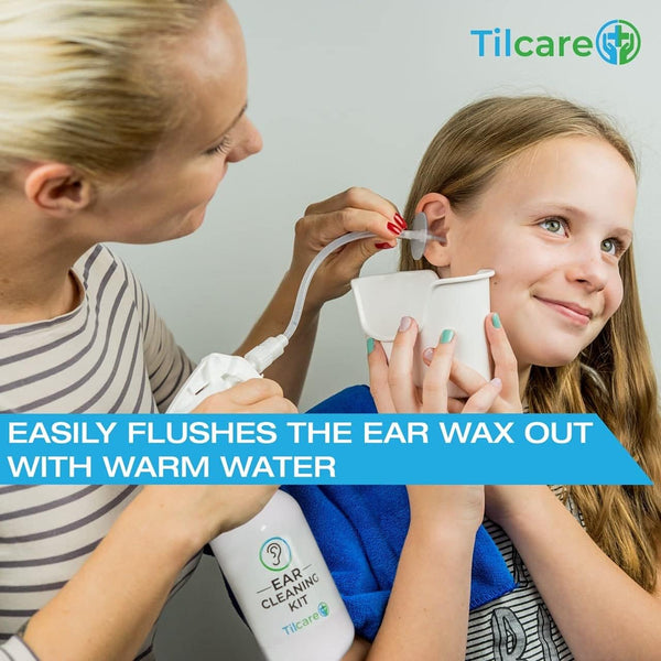 Ear Wax Removal Tool by Tilcare - Ear Irrigation Flushing System for Adults & Kids - Perfect Ear Cleaning Kit - Includes Basin, Syringe, Curette